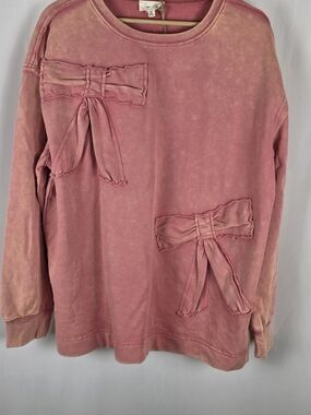 Sage + Fig Mineral Wash Bow Sweatshirt NWT Size Small Girly Coquette Pullover